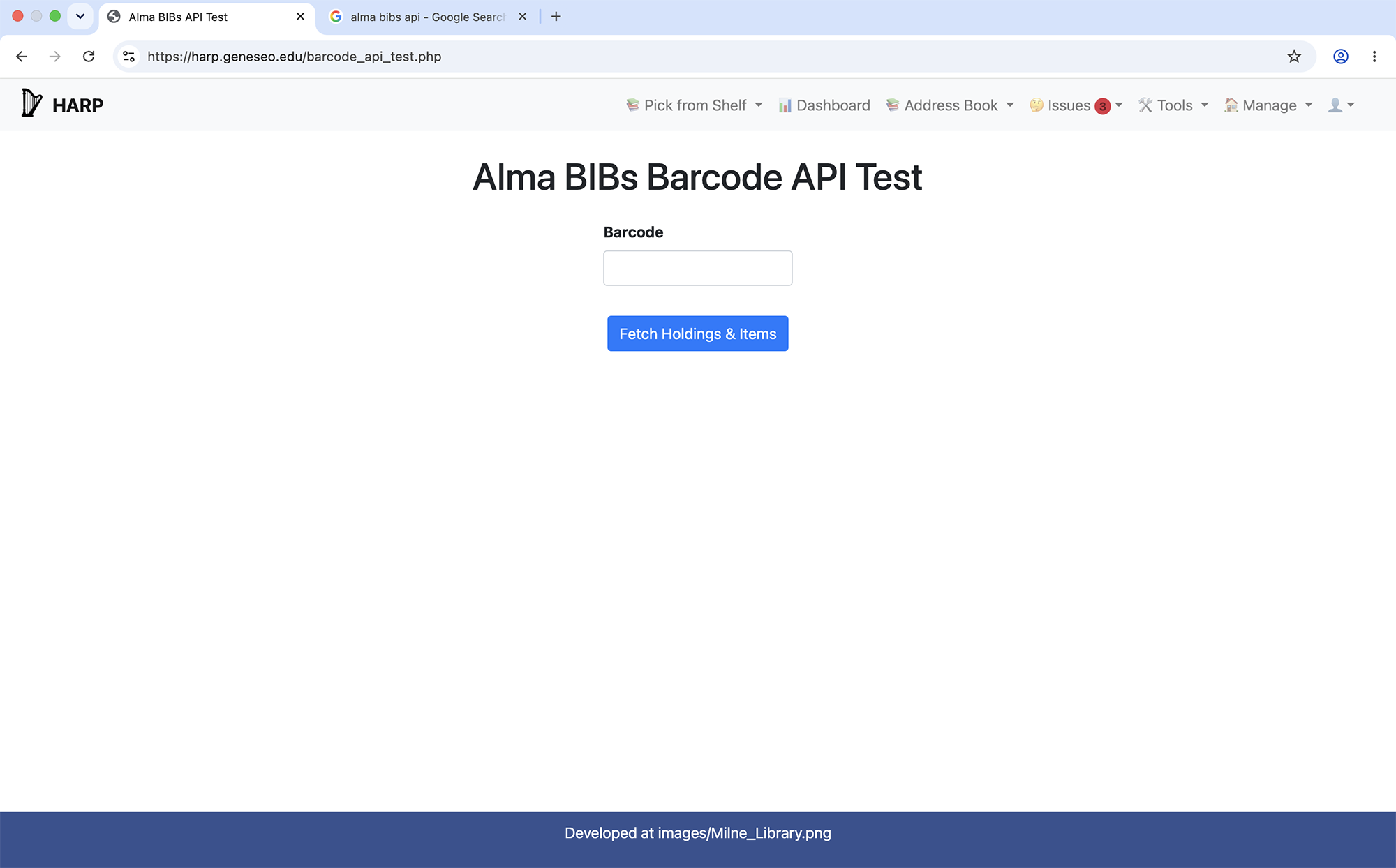 HARP Alma BIBs API Test