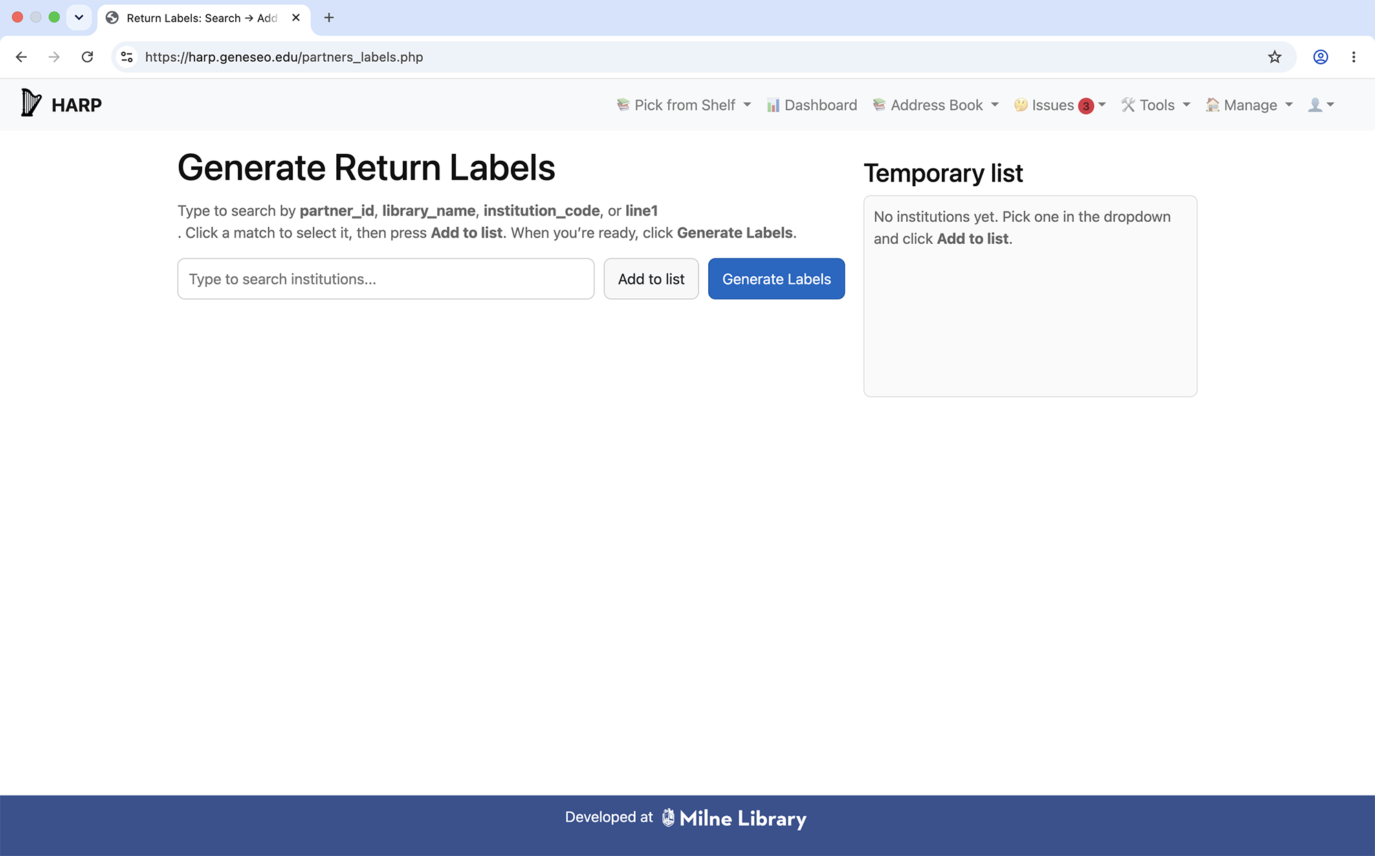 HARP Generate Return Labels