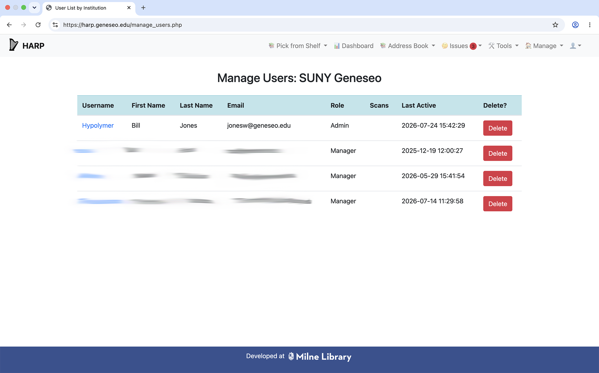 HARP Manage Users Form