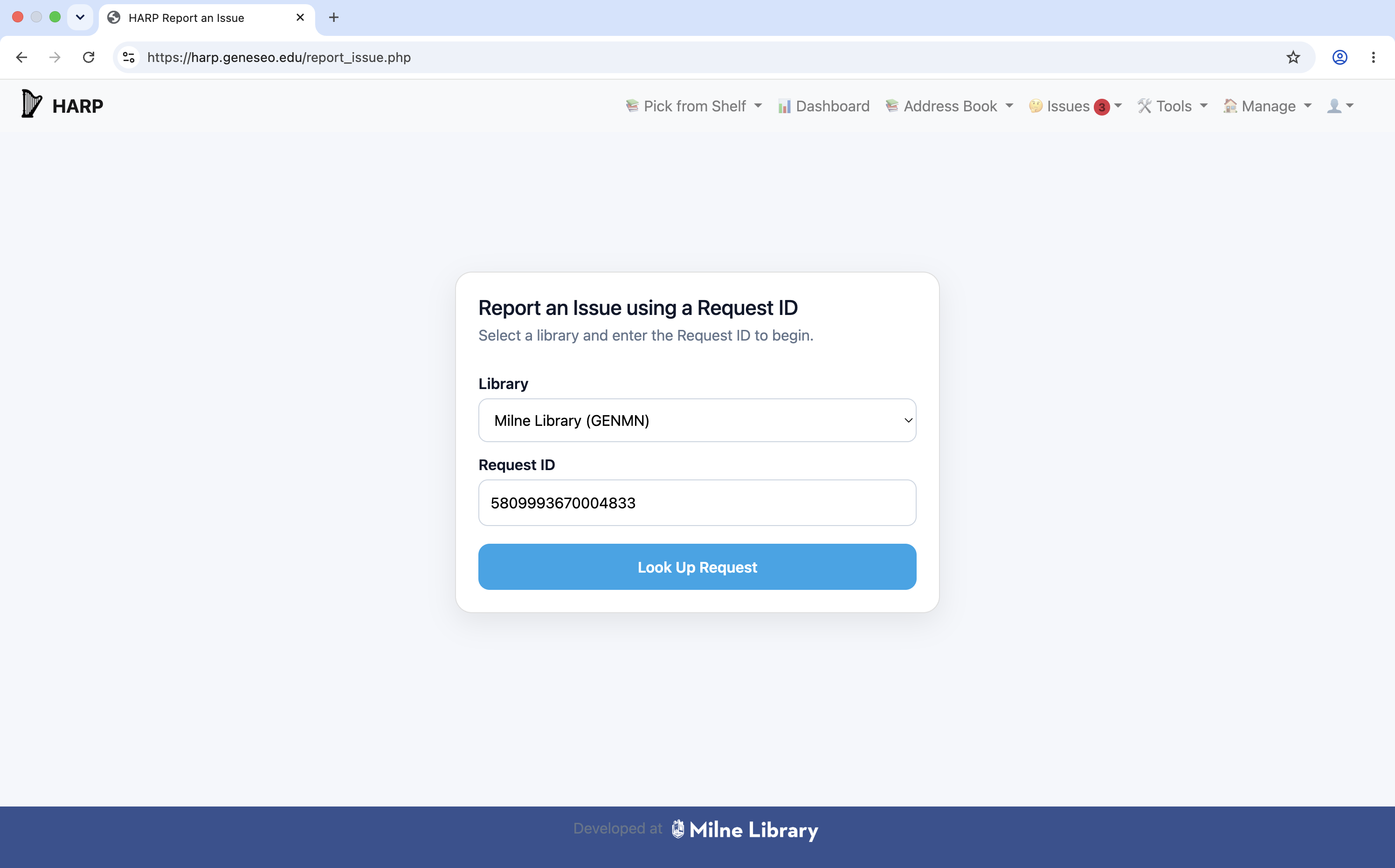 HARP Report Issue Web Form