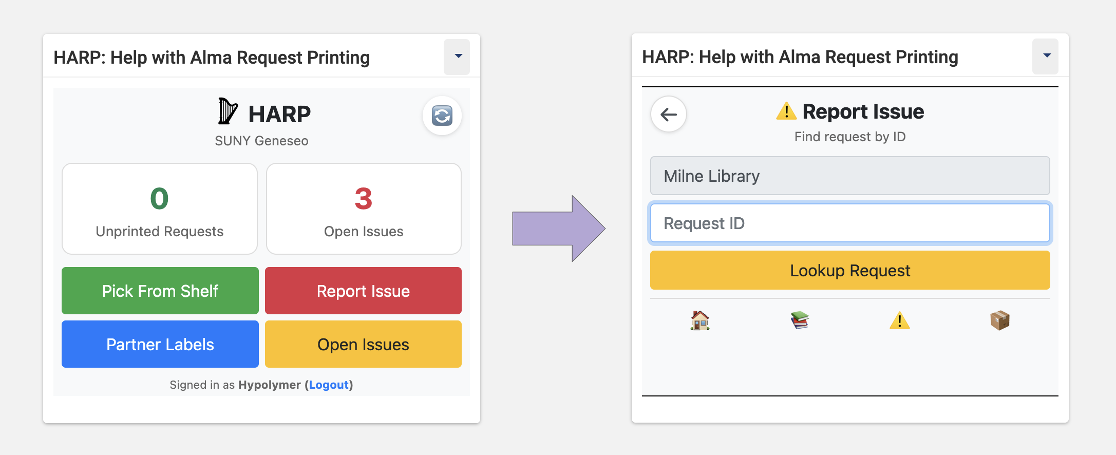 HARP Report Issues Alma Widget