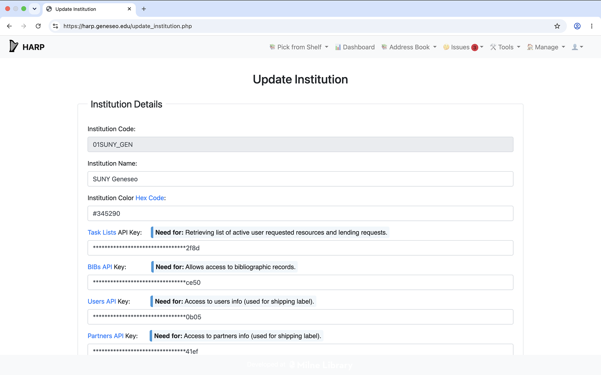 HARP Update Institution Details